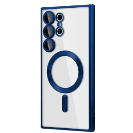 Husa Samsung S23 Ultra Transparenta Cu Margini Colorate Magsafe, Protectie Camera, Albastru