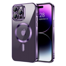 Husa iPhone 14 Pro Max Transparenta Cu Margini Colorate Magsafe, Protectie Camera, Mov