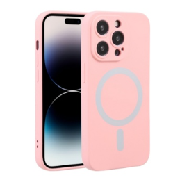 Husa iPhone 14 Pro Max Magsafe Spate Silicon Cu Protectie Camera, Roz