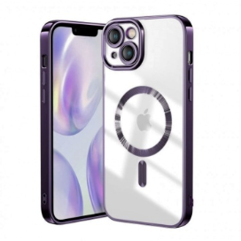 Husa iPhone 14 Plus Transparenta Cu Margini Colorate Magsafe, Protectie Camera, Mov