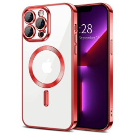 Husa Transparenta Cu Margini Colorate Magsafe, Protectie Camera iPhone 13 Pro, Rosu Lucios