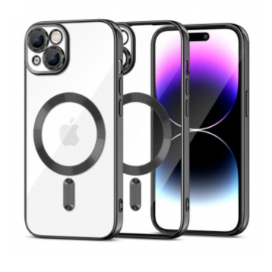 Husa Transparenta Cu Margini Colorate Magsafe, Protectie Camera iPhone 13, Negru Matt