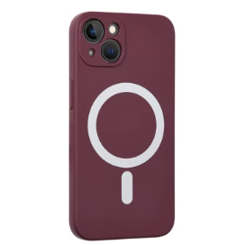 Husa iPhone 15 Plus Magsafe Spate Silicon Cu Protectie Camera, Visiniu