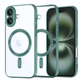 Husa iPhone 16 Plus Transparenta Cu Margini Colorate Magsafe, Protectie Camera, Verde Deschis