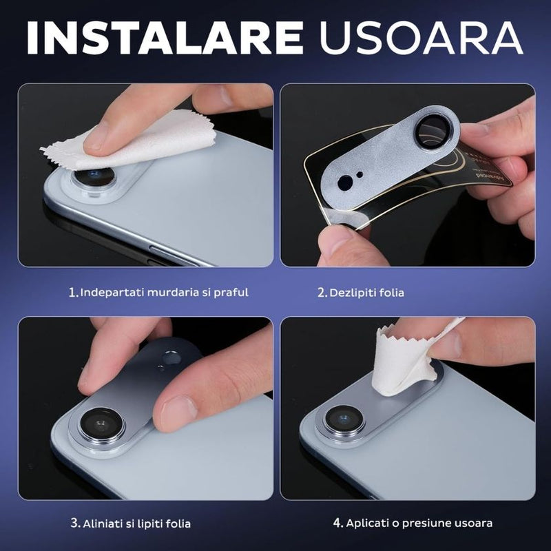 Folie iPhone 17 Air Protectie Camera Metalica, Albastru