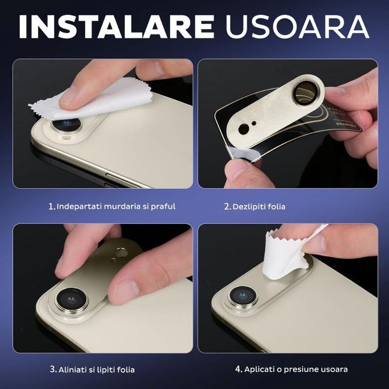 Folie iPhone 17 Air Protectie Camera Metalica, Auriu