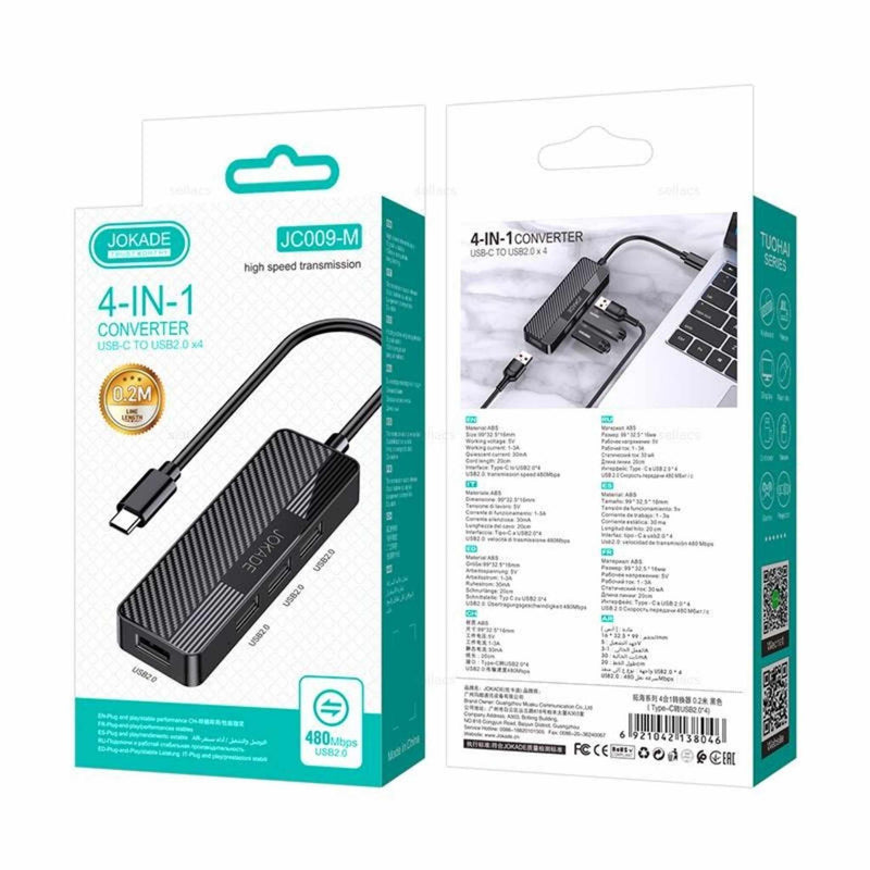 Hub Type-c Jokade JC009-M, Usb 2.0x4, 480Mb