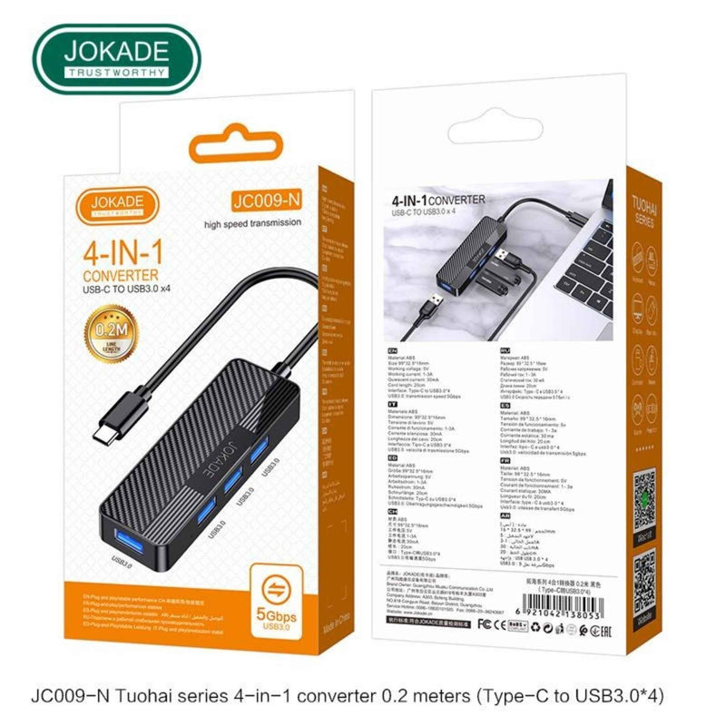 Hub Type-c Jokade JC009-N, Usb 3.0x4, 5GB