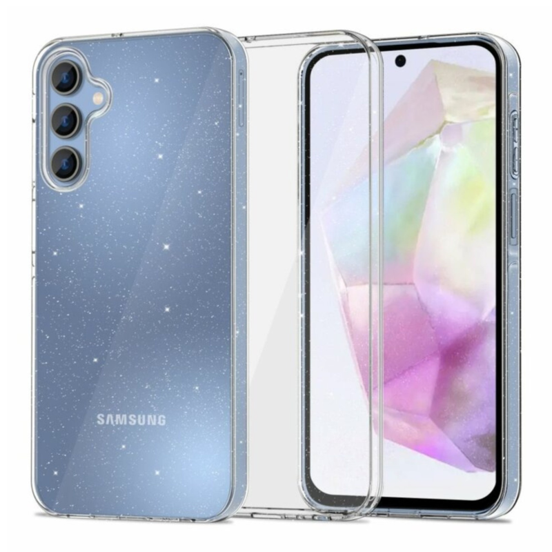 Husa Samsung A35 5G Spate Transparenta Cu Sclipici, Protectie Camera