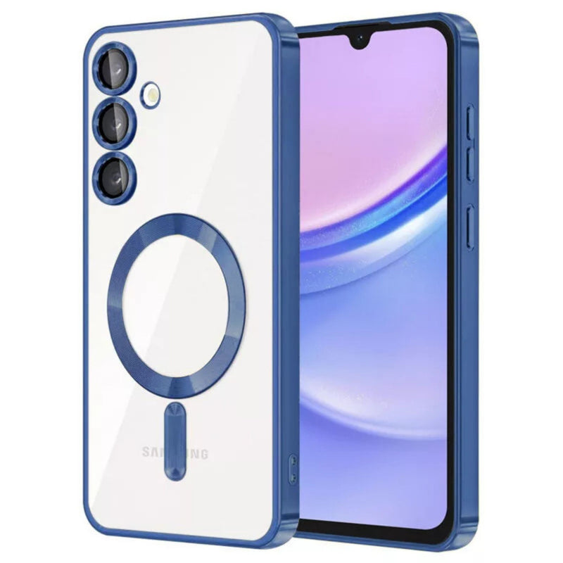 Husa Samsung A35 Magsafe Transparent cu Margini Colorate Spate Silicon Cu Protectie Camera,Albastru