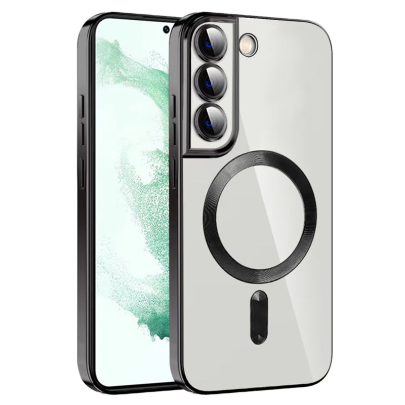 Husa Samsung S22 Transparenta Cu Margini Colorate Magsafe, Protectie Camera, Negru Lucios