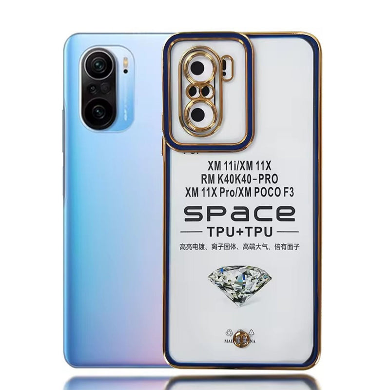 Husa Samsung S22 Ultra Transparenta Cu Rama Aurie, Albastru