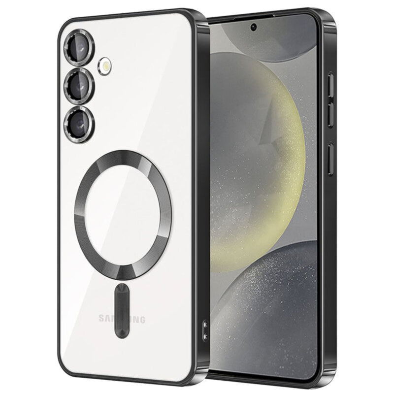 Husa Samsung S24 Plus Transparenta Cu Margini Colorate Magsafe, Protectie Camera,Negru Lucios