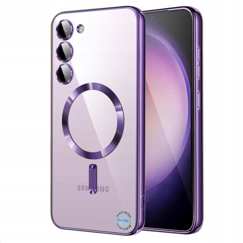 Husa Samsung S24 Transparenta Cu Margini Colorate Magsafe, Protectie Camera, Mov Lucios