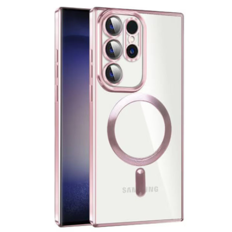 Husa Samsung S24 Ultra Transparenta Cu Margini Colorate Magsafe, Protectie Camera,Roz