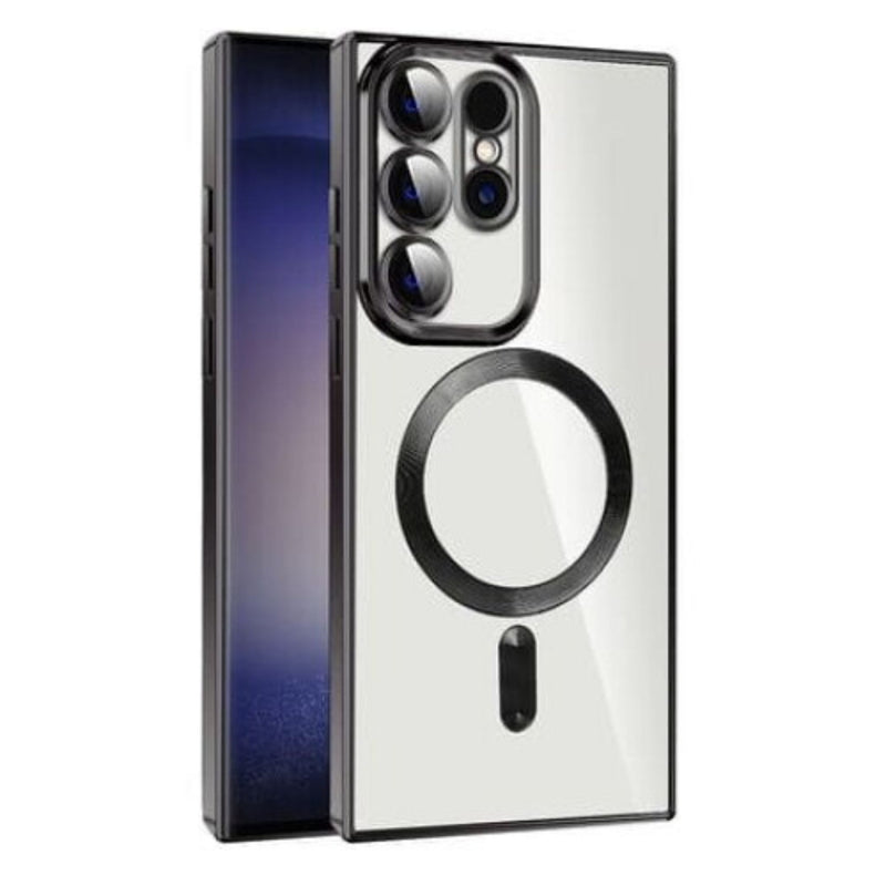 Husa Samsung S24 UltraTransparenta Cu Margini Colorate Magsafe, Protectie Camera, Negru