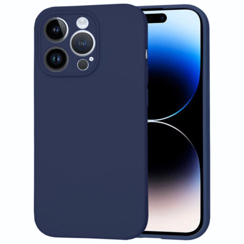 Husa iPhone 15 Pro Spate Silicon Soft Cu Protectie Camera, Albastru Inchis