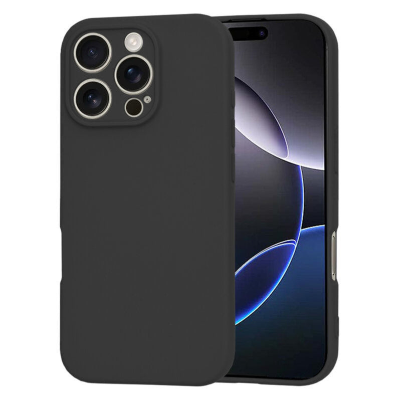 Husa iPhone 16 Pro Spate Silicon Soft Cu Protectie Camera, Negru