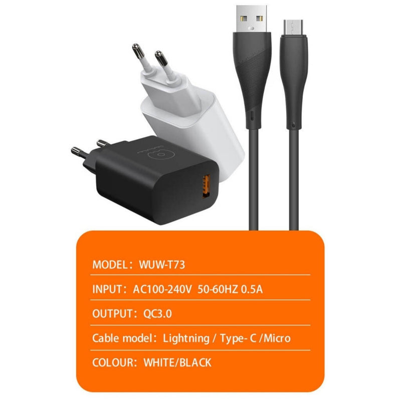 Incarcator priza WUW T73, 18W, Negru + Cablu Usb-C