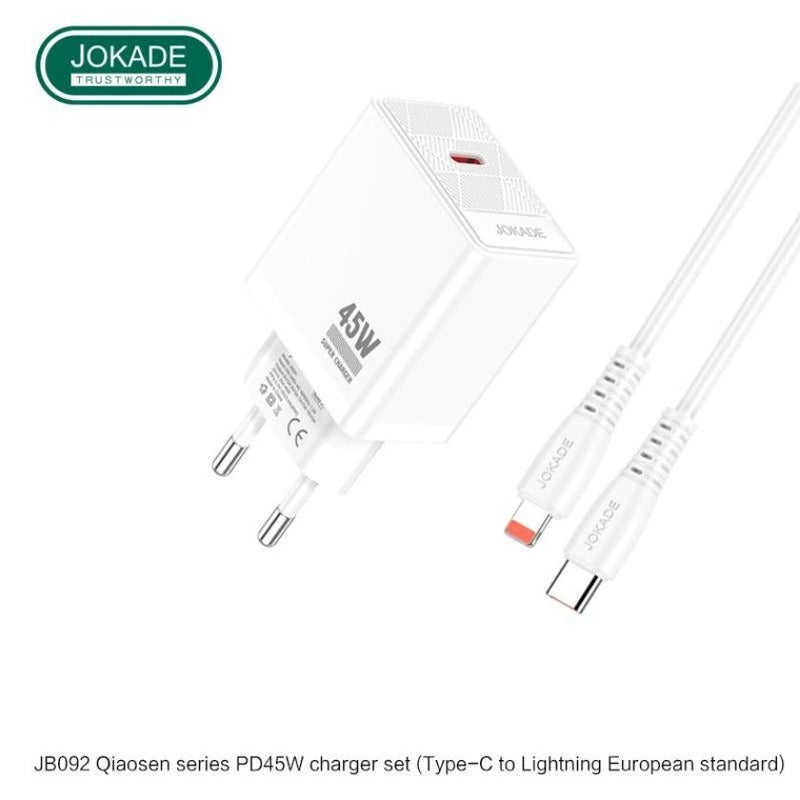 Incarcator Priza Jokade JB092 45W + Cablu Type-C-Lightning, Alb