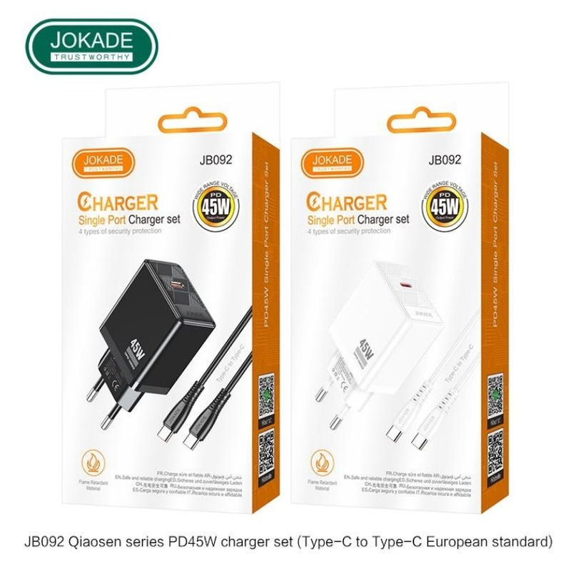 Incarcator Priza Jokade JB092 45W + Cablu Type-C-Type-C, Alb
