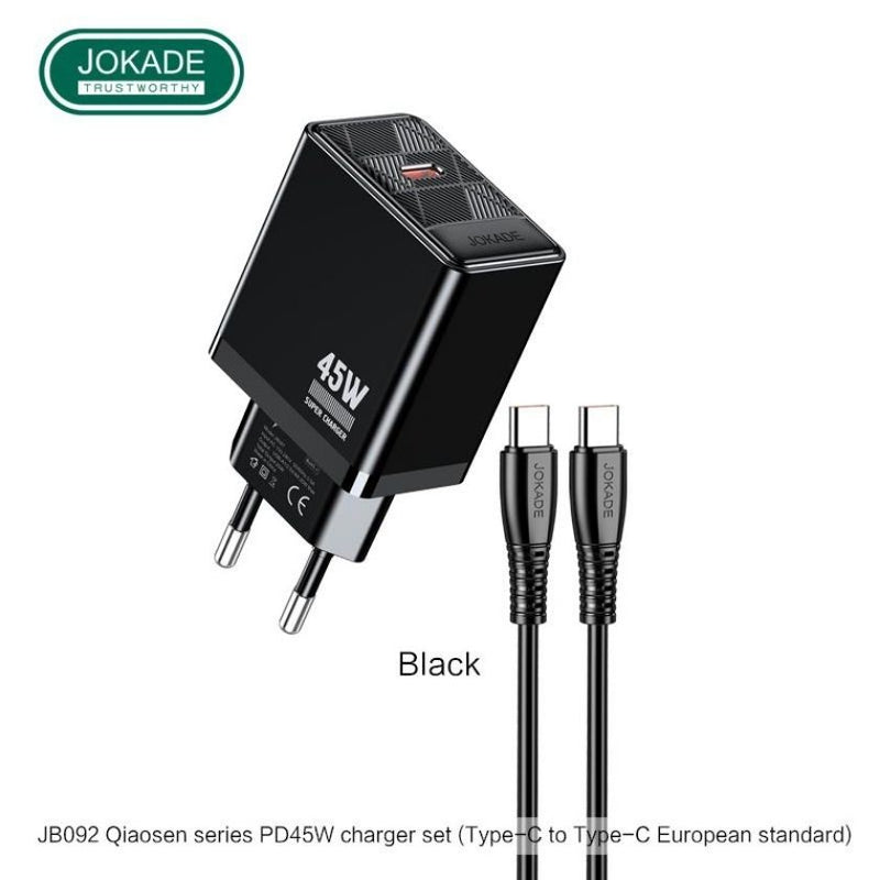 Incarcator de Priza Jokade JB092 45W + Cablu Type-C–Type-C, Negru