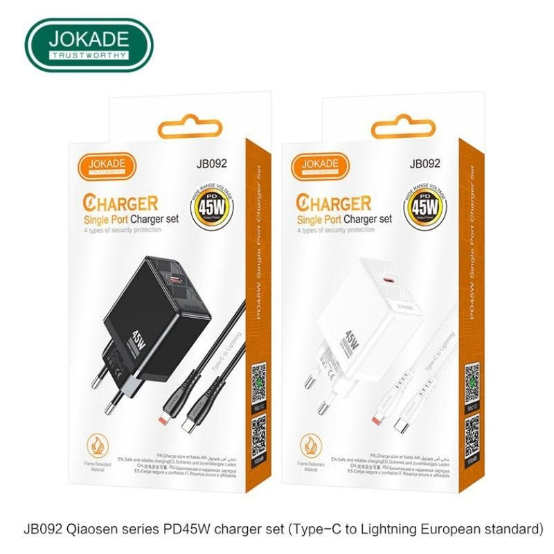 Incarcator Priza Jokade JB092 45W + Cablu Type-C-Lightning, Alb