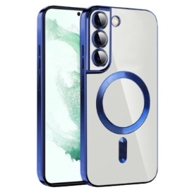 Husa Samsung S22, Transparenta Cu Margini Colorate Magsafe, Protectie Camera, Albastru