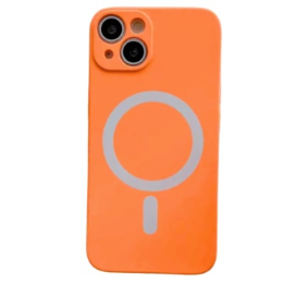 Husa iPhone 15 Magsafe Spate Silicon Cu Protectie Camera, Portocaliu