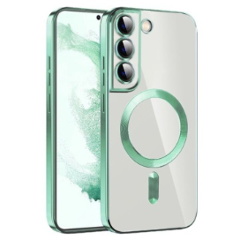 Husa Transparenta Samsung S22 Cu Margini Colorate Magsafe, Protectie Camera, Verde Deschis