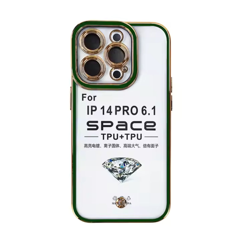 Husa iPhone 12 Pro Transparenta Cu Rama Aurie, Verde