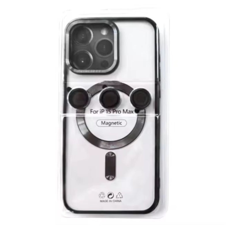 Husa iPhone 12 Transparenta Cu Margini Colorate Magsafe, Protectie Camera, Negru Lucios