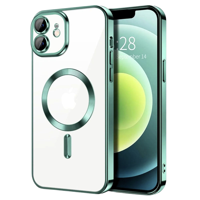 Husa iPhone 12 Transparenta Cu Margini Colorate Magsafe, Protectie Camera, Verde Matt