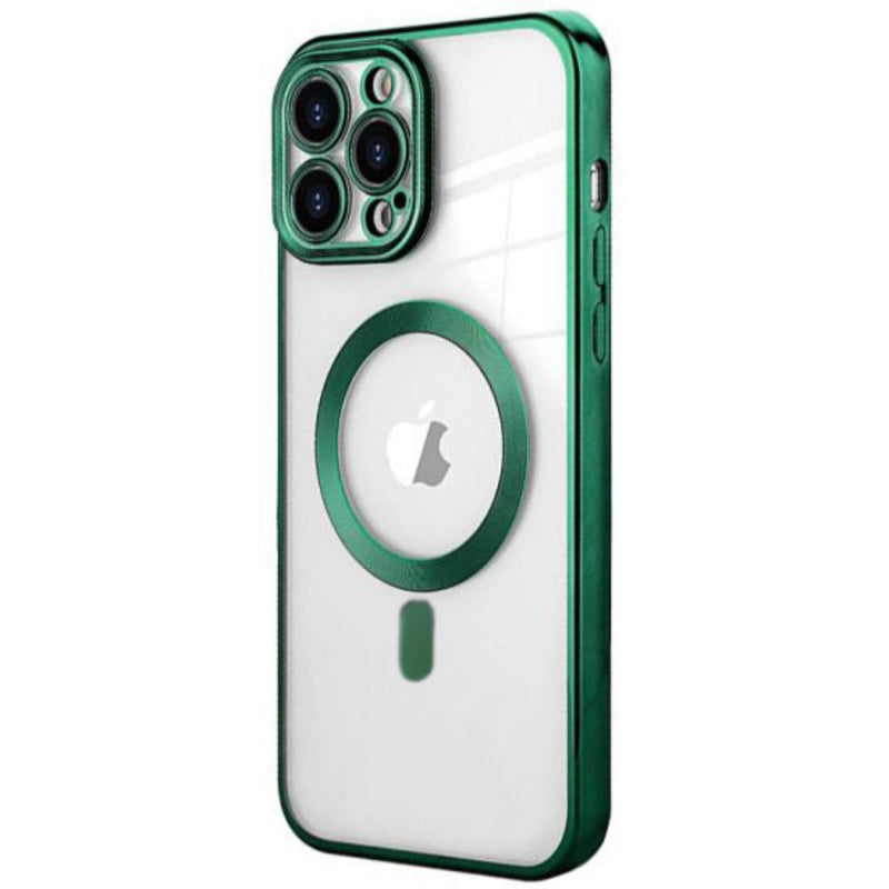 Husa iPhone 13 Pro Transparenta Cu Margini Colorate Magsafe, Protectie Camera, Verde Lucios