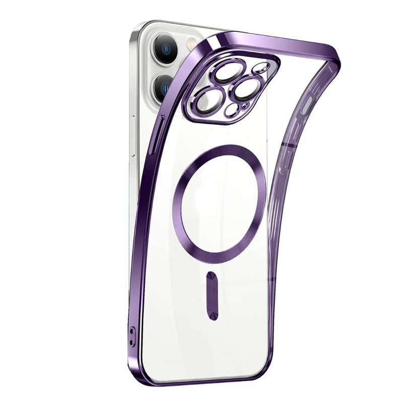 Husa iPhone 13 Pro Transparenta Cu Margini Colorate Magsafe, Protectie Camera, Mov Lucios