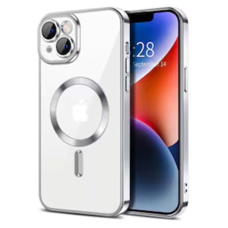 Husa iPhone 13 Transparenta Cu Margini Colorate Magsafe, Protectie Camera, Gri Lucios