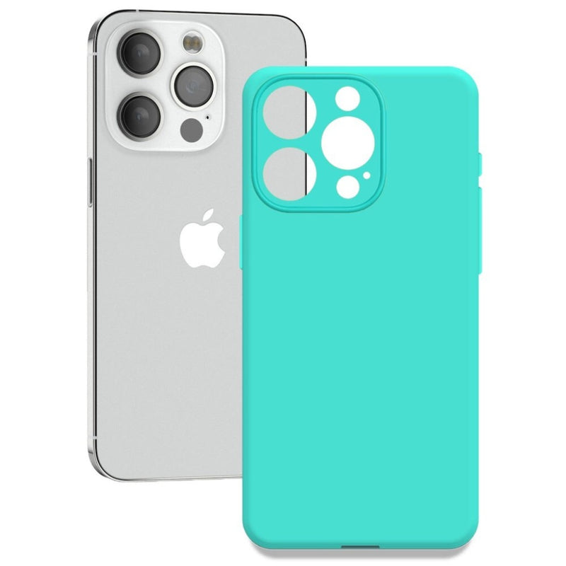 Husa iPhone 14 Pro Spate Silicon Soft, Protectie Camera, Turcoaz