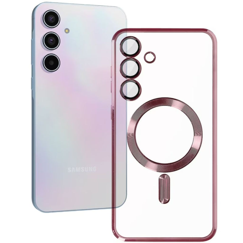 Husa Samsung A35 Transparenta Cu Margini Colorate Magsafe, Protectie Camera, Roz