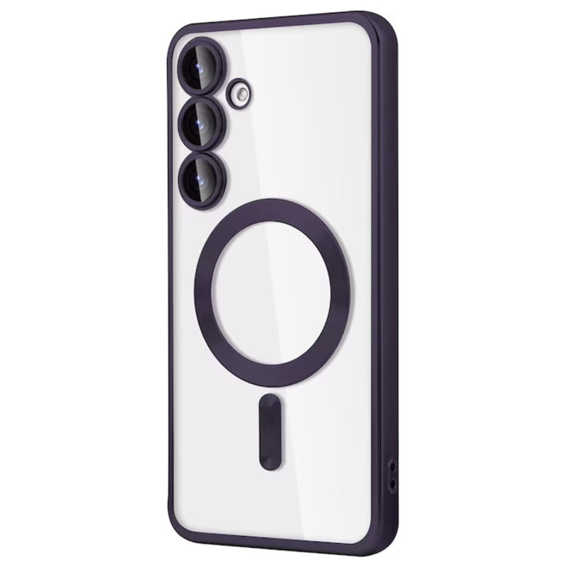 Husa Transparenta Samsung S23 Cu Margini Colorate Magsafe, Protectie Camera, Mov