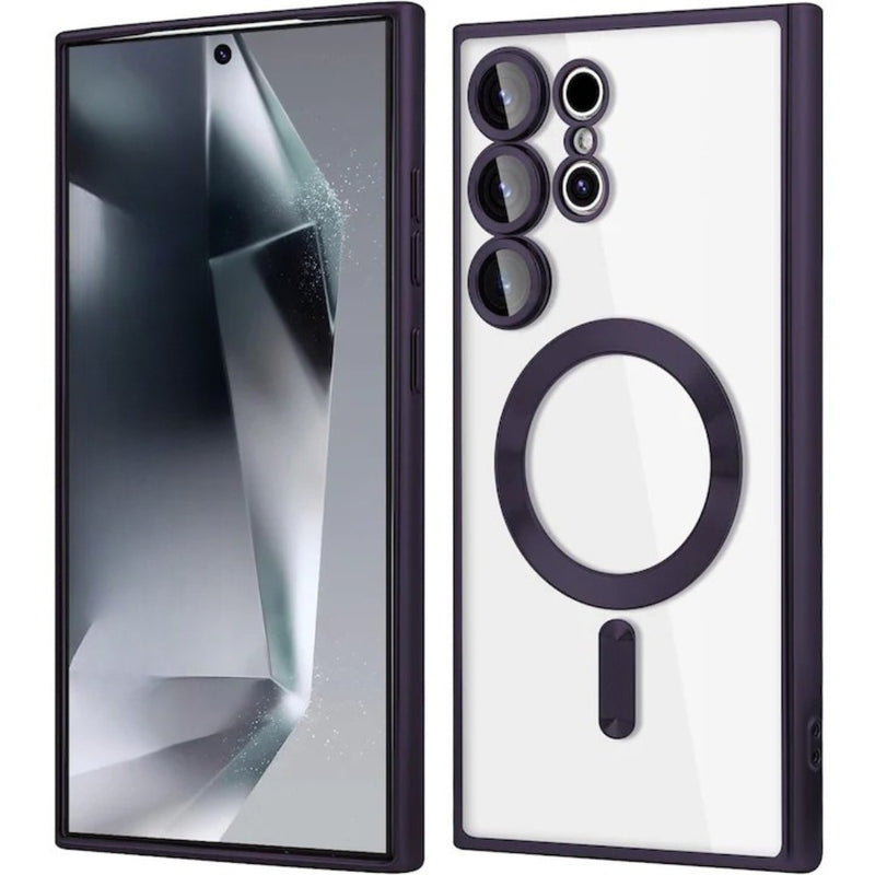 Husa Samsung S24 Ultra Transparenta Cu Margini Colorate Magsafe, Protectie Camera, Mov Matt