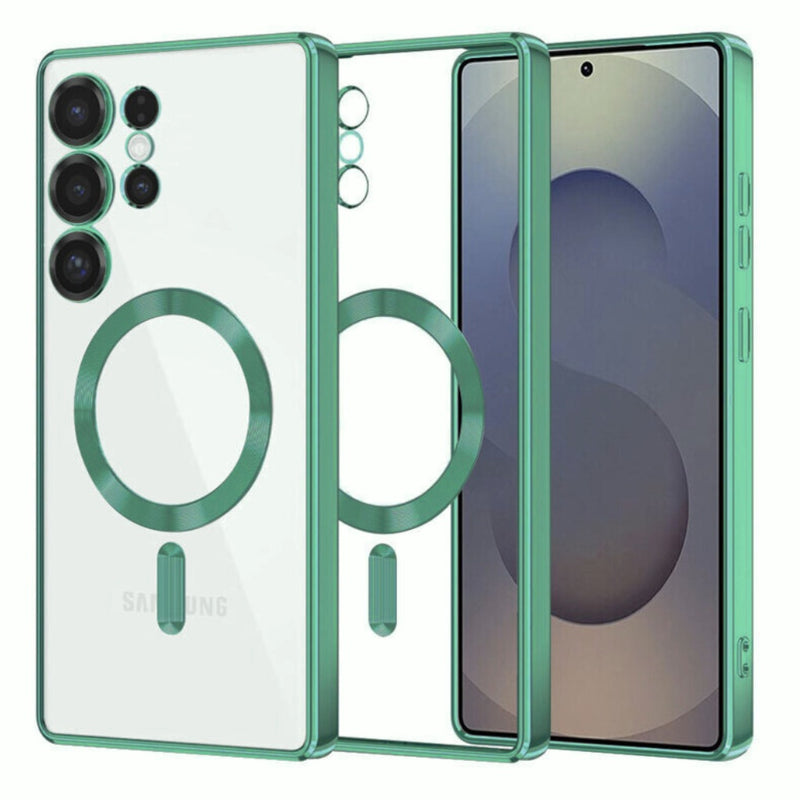 Husa Samsung S24 Ultra Transparenta Cu Margini Colorate Magsafe, Protectie Camera, Verde Deschis